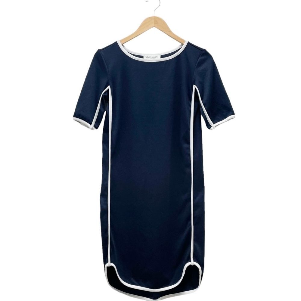 Shabby Apple Shirt Dress Size XS Contrast Trim Knit Navy Blue White Tennis Prep
